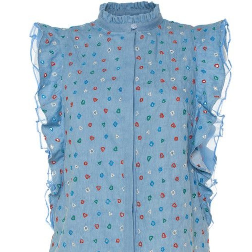 MANOUSH Chambray Geometric Flutter Dress - Sz FR 42/US 10